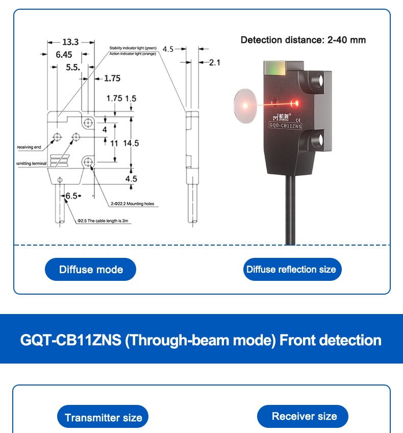 Through beam photoelectric sensor front sensing side sensing ultra-thin photoelectric switch sensor