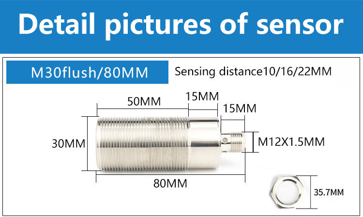 Industrial Waterproof M30 Inductive Proximity Sensor with M12 Co<i></i>nnector and PNP Output for Equipment Switches