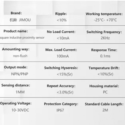 JIMOU Q5 Square Shape Inductive Proximity Sensor Switch NPN PNP Output