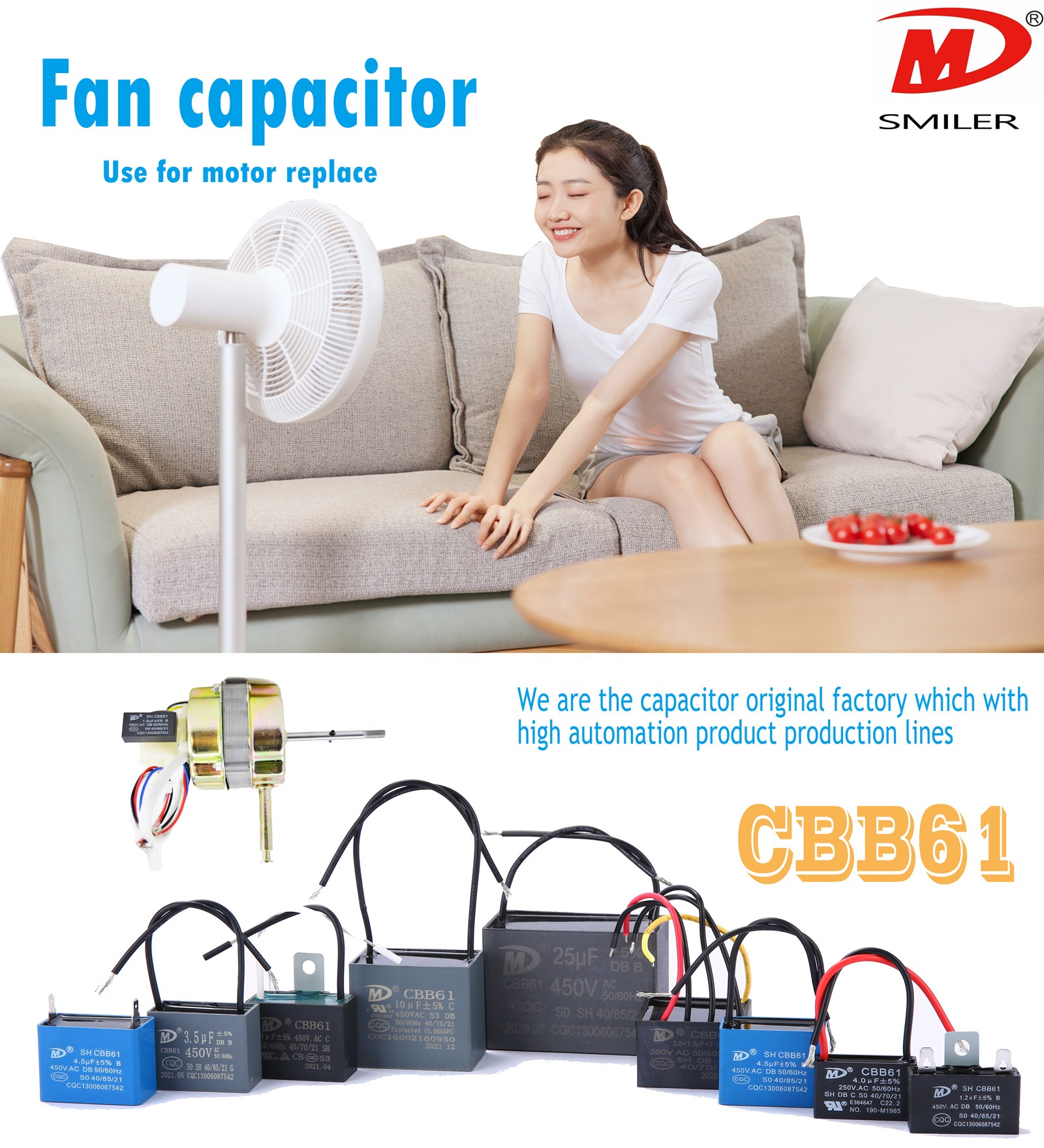 CBB61 Ceilling Fan Capacitor motor running 450V 2.5uF Wires lead out Running Capacitor