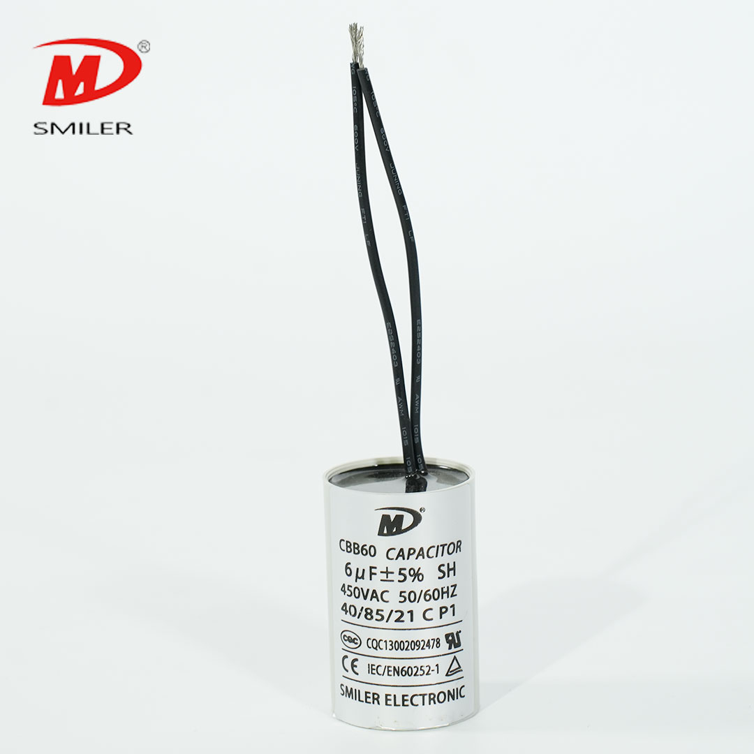 White capacitor CBB60 with wires 50/60hz uF for range hood, water pump