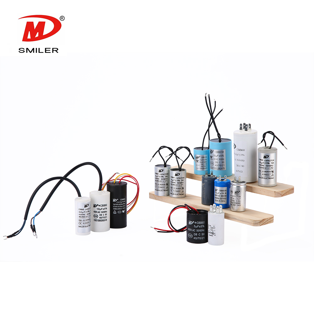 White capacitor CBB60 with wires 50/60hz uF for range hood, water pump