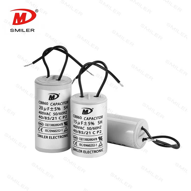 White capacitor CBB60 with wires 50/60hz uF for range hood, water pump