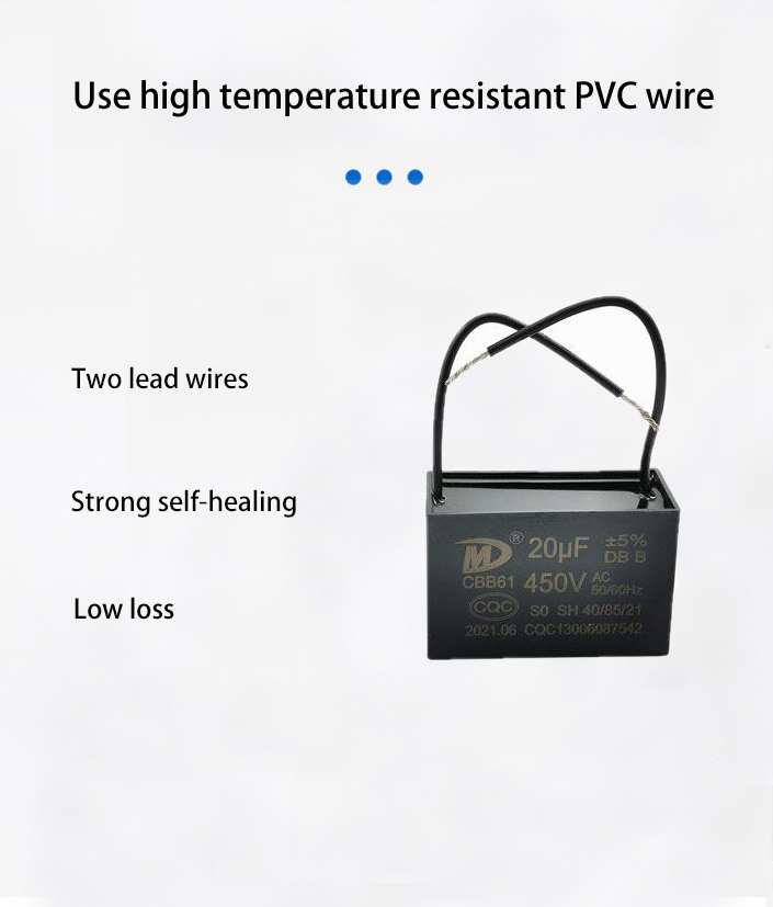 CBB61 me<i></i>tallized polypropylene capacitor 2 wires 50/60hz 450VAC  for fan motor start